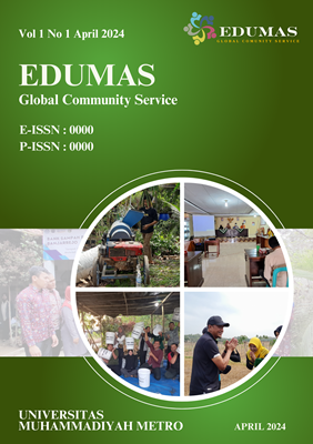 EDUMAS: Global Community Service is a community service journal that originates from the results of downstream research applied in society. This journal contains matters related to the practice and process of community involvement in exploring issues and reflecting on practices related to community empowerment activities. This journal is a peer-reviewed online journal dedicated to quality publications that focus on conceptual, theoretical, implementation, practice and policy frameworks related to community engagement. This journal contains community service articles with the scope of Training and Marketing which are used to empower communities, SMEs and local communities; Community empowerment; Social Access; Community Service Activities by Students; Empowerment of Border Area Communities; Education for Sustainable Development; Community Empowerment Program; Designing and Reaching Appropriate Technology for Society. The first edition was published in April 2024, this journal is published three times a year, namely April, August and December 
